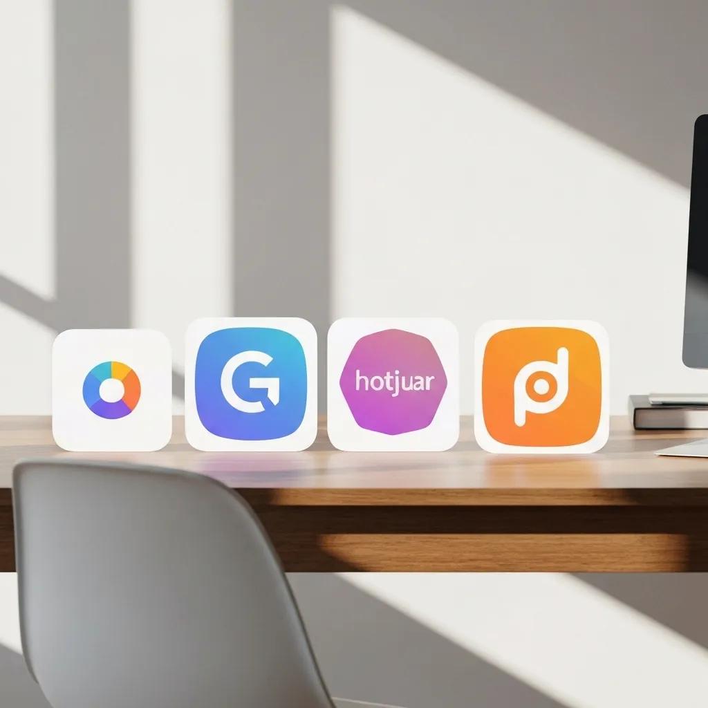 A curated selection of leading analytics and optimization tool logos arranged on a professional desk