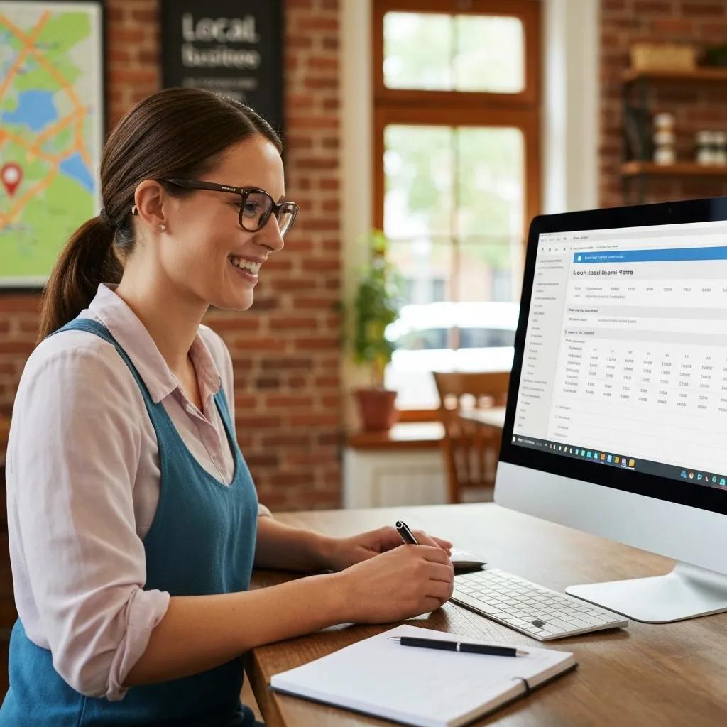 A person intently conducting local keyword research on a computer, with a notepad nearby for jotting down insights and strategies.