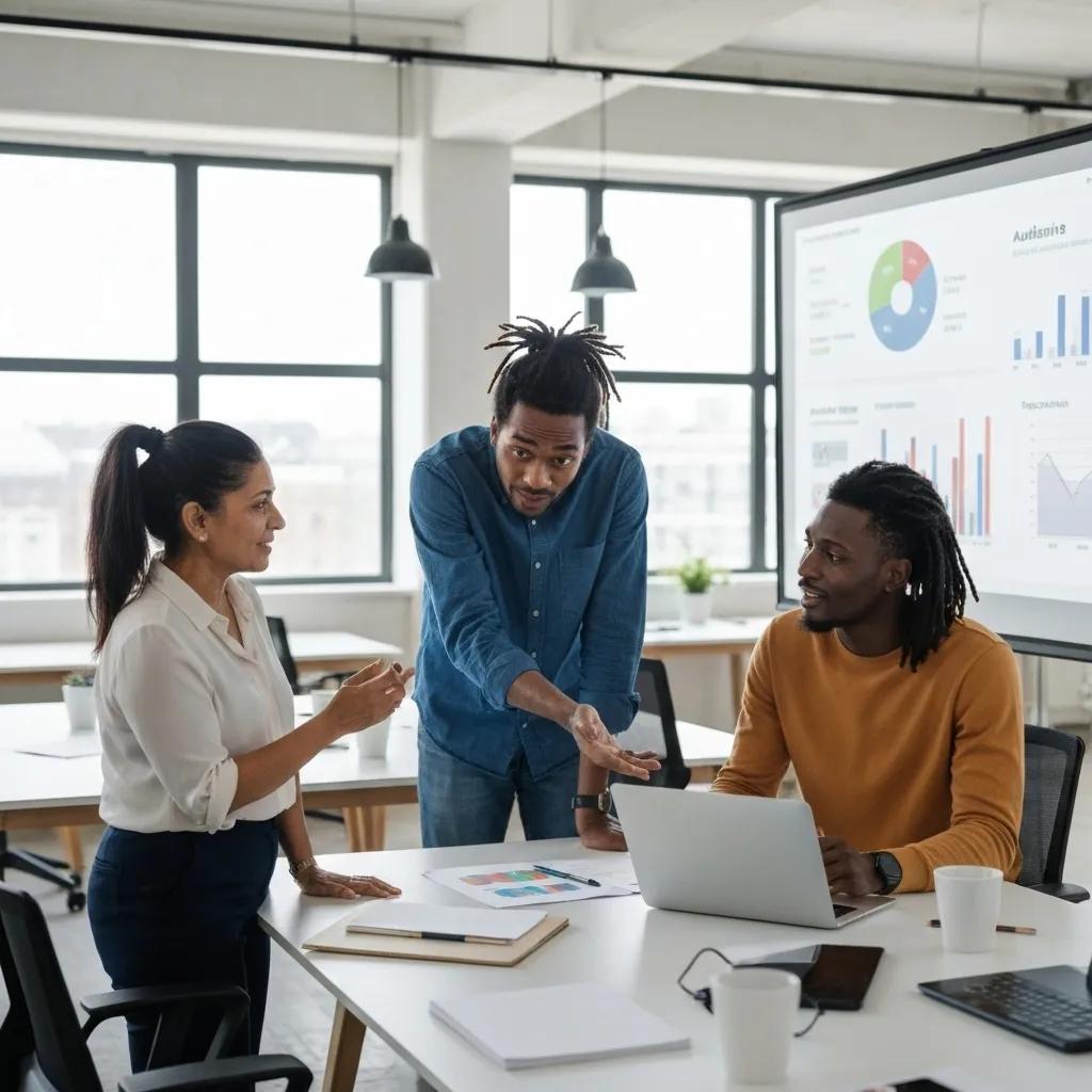 A marketing team meticulously analyzing audience data to refine social media engagement strategies