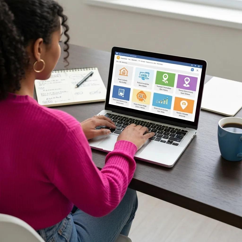 Person using a laptop with local SEO tools interface, taking notes on a notepad, and a coffee cup nearby, illustrating strategies for identifying high-impact local keywords.