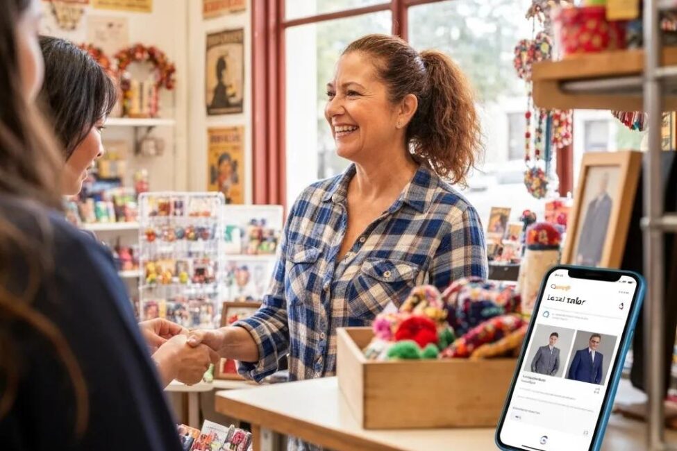 Small business owner engaging with customers, highlighting local SEO importance