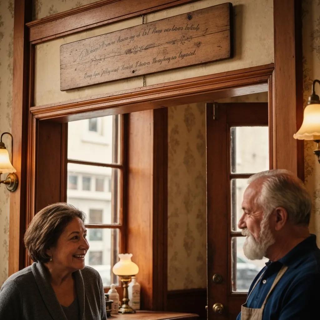 Smiling woman and man engaging in conversation in a cozy shop setting, emphasizing customer relationships and community engagement, relevant to digital marketing strategies.