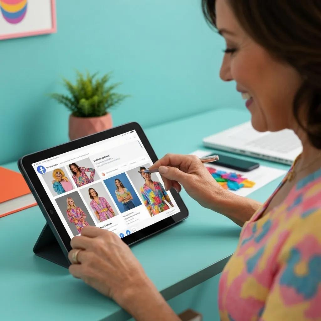 Local business owner designing Facebook and Instagram ads on a tablet