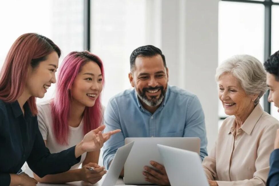 07a0f8ee-7250-49db-9e69-7705f22685c1.webp Group of small business owners collaborating on digital marketing strategies in a modern office