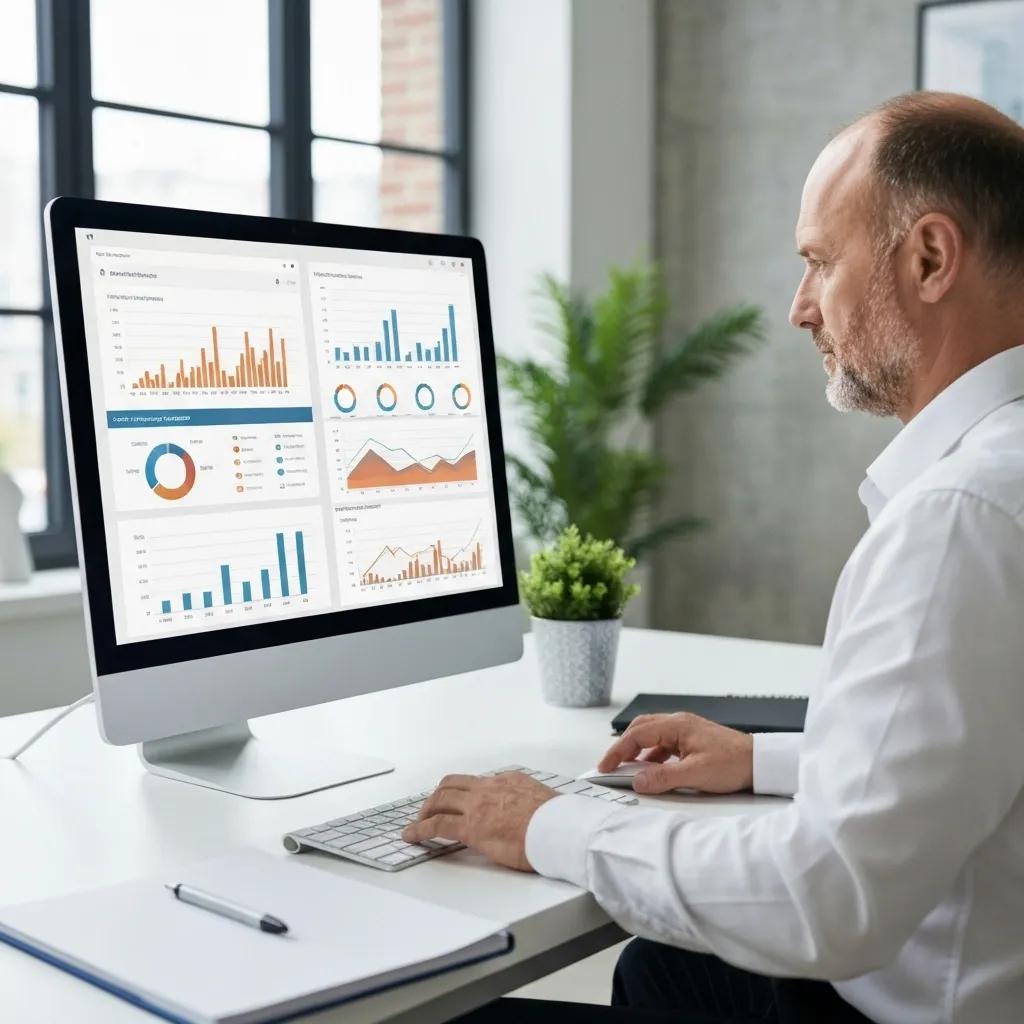 A digital marketing professional analyzing PPC campaign data in a high-tech workspace
