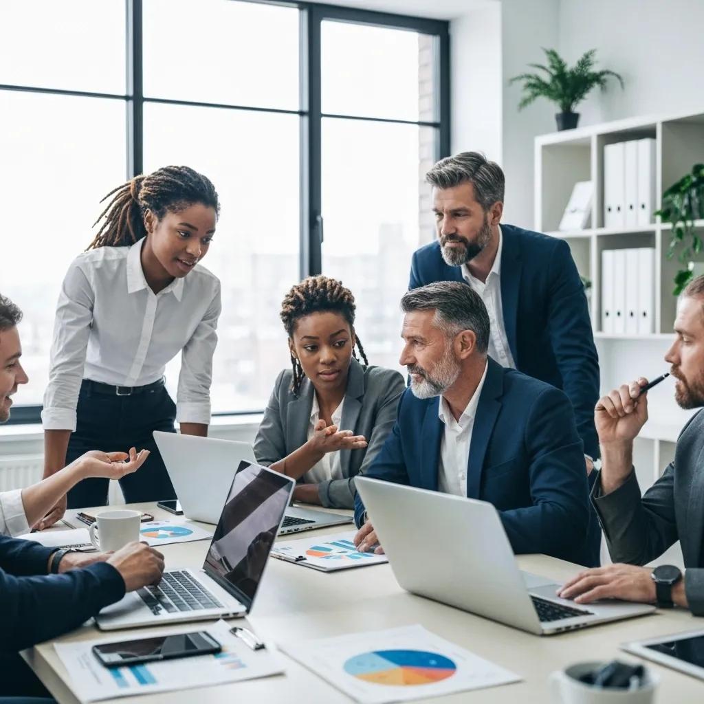 6a9be9d5-889c-4371-b835-02ef5c8fb136.webp Collaboration among professionals in a digital marketing agency setting, emphasizing teamwork and strategy